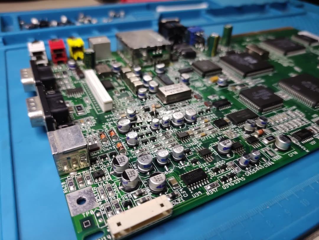 Scheda Amiga CD32 completamente recapata, con condensatori nuovi e area pulita da residui di acido